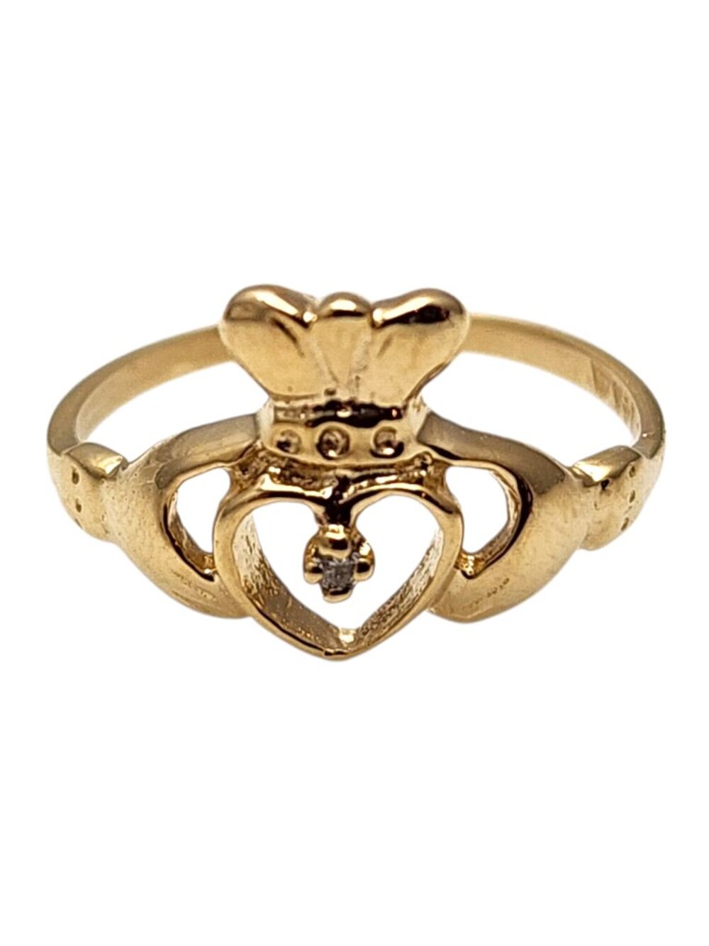 14K Yellow Gold Diamond Claddagh Ring Size 4 #24312